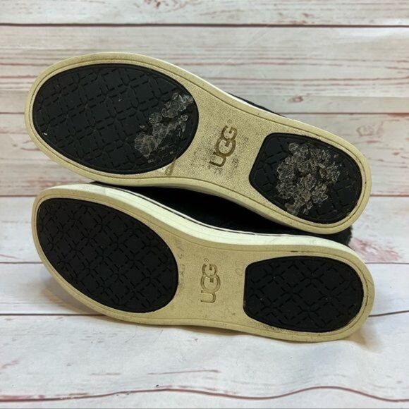 UGG Black Suede Lace Up Fleece Lined Booties Sz 7 - Picture 9 of 10